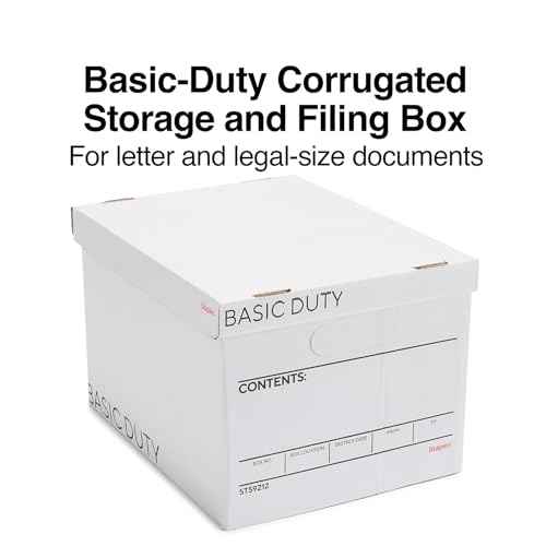 STAPLES Storage & Filing Box, Basic-Duty with Handles & Removeable Lid, Letter & Legal Size Documents, Stackable, 20-Pack, White/Black