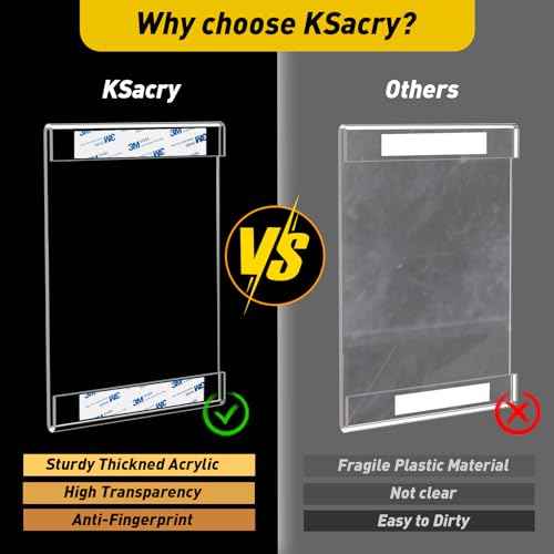 12 Pcs Acrylic Sign Holder 8.5 x 11, Vertical Wall Mount Sign Holders with 3M Adhesive, Clear Plastic Frames Paper Display Sign Holders for Office, Home, Store, Restaurant - No Drilling