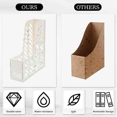 Glenmal 12 Pack Magazine Organizers Binder Organizer for Desk Plastic Vertical File Holder Magazine Racks Desk Accessories for Office, Home, or School (White)