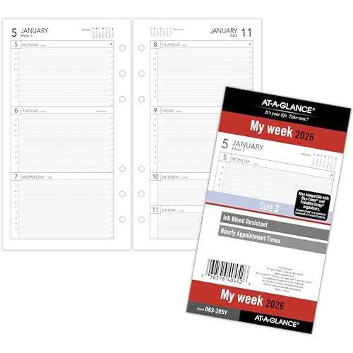 AT-A-GLANCE 2026 Planner Refill, Weekly, 3-3/4" x 6-3/4", Portable Size 3 Loose-Leaf (063-285Y-26)