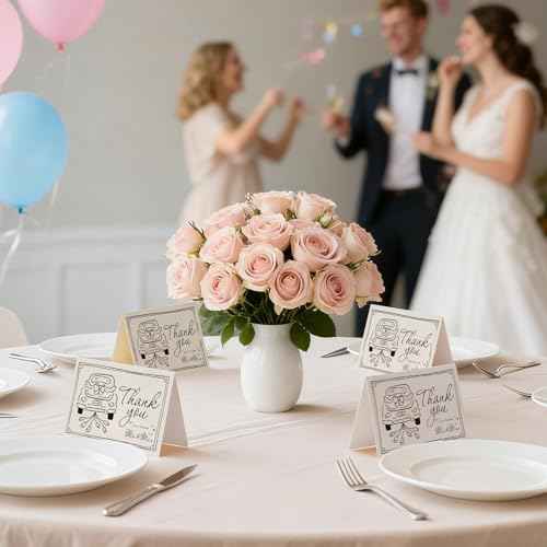 Whaline 24 Pack Wedding Thank You Cards Black The New Mr & Mrs Car Cake Thank You Greeting Note Cards with Envelope Sticker for Bridal Shower