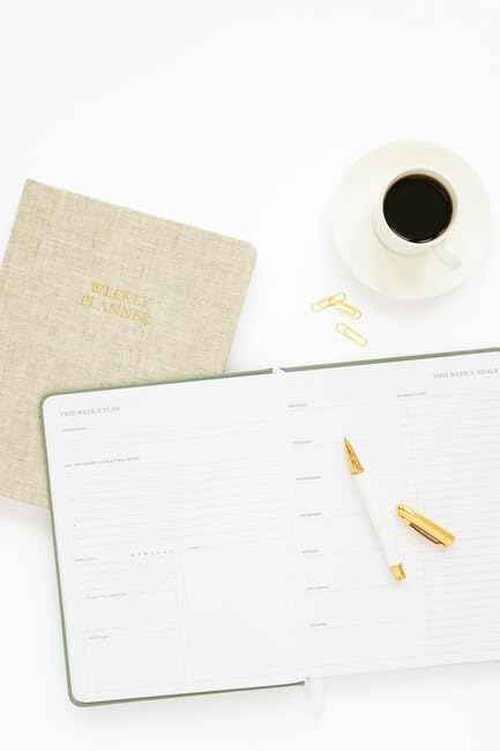 Sugar Paper Undated Weekly Planner, Fabric Bound Hardcover, 7" x 9", 3 Months, Flax
