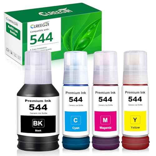 Compatible T544 Ink Bottle Replacement for Eps 544 T544120 Black T544220 T544320 T544420 Color Ink with L1210 L1250 L3110 L3150 L3160 L3210 L3250 L3251 L3260 L5290 L5590 (4 Pack)