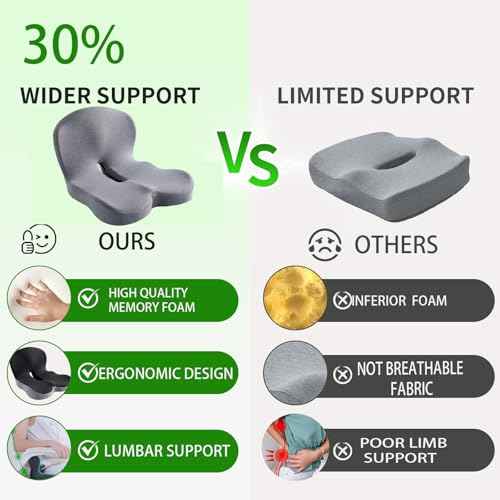 Memory Foam L-Shaped Integrated Seat Cushion for Office Chair, Truck&Car Ergonomic Driver Seat Cushion for Back, Lower Back & Tailbone Support for Truck Driver&Long Driving (Grey)