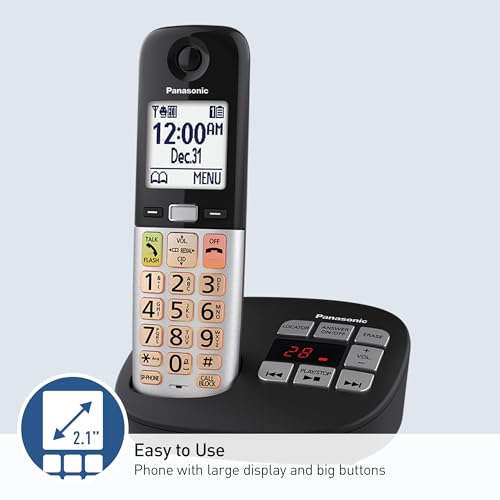 Panasonic Cordless Landline Phone with 3 Handsets, Volume Boost & Emergency Flashlight (Black)