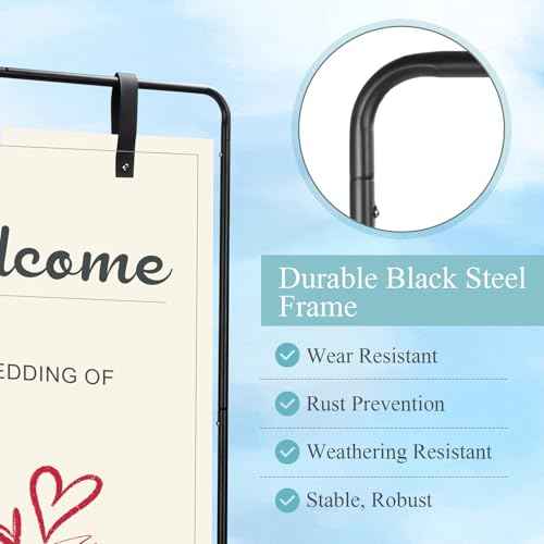 Gugxiom Wedding Sign Holder, 68" x50" x30" Adjustable Wedding Welcome Sign Stand, Welcome to Our Wedding Sign Holder, Heavy Duty Easel Stand for Sign for Wedding, Birthday, Anniversary