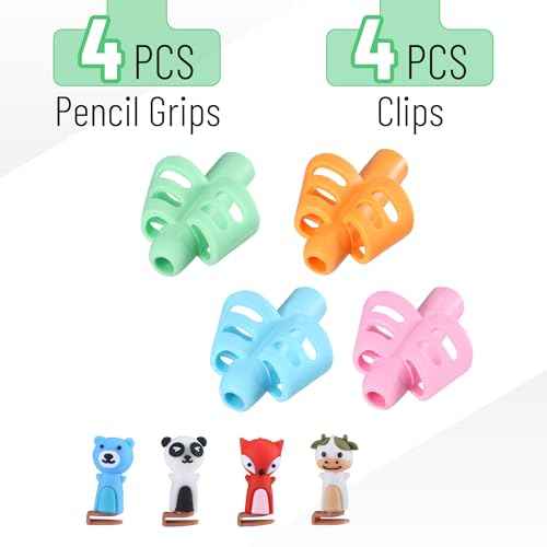 Mr. Pen- Pencil Grips for Kids Handwriting, 4 Pack with 4 Clips, Pencil Grips
