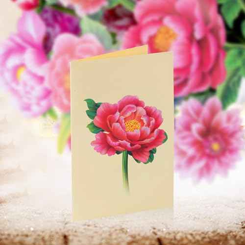 Airpark Pop Up Flower Card, 3D Paper Flowers Bouquet ? 14" Peony, Birthday, Mother¡¯s Day, Get Well Greeting Cards with Note Card & Envelope