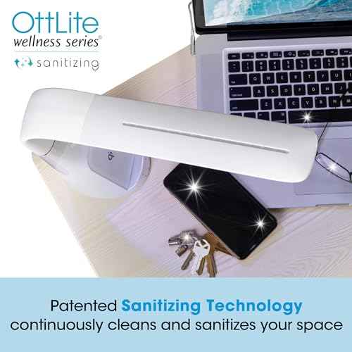 OttLite Purify LED Sanitizing Desk Lamp with Wireless Charging ? Eliminates up to 99.9% of Bacteria, Touch Activated, Flexible Neck, Modern Light for Reading, Crafting & Office Desktop