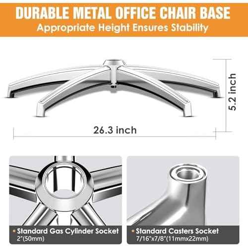 Office Chair Base Replacement (3300 lbs) - Heavy Duty Alloy Office Chair Base Replacement, Office Chair Reinforced Metal Legs, Universal Gas Cylinder and Caster Socket