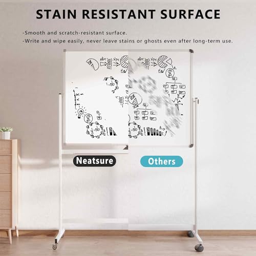 Large Rolling Whiteboard on Wheels, 48" x 36" Double-Sided Mobile White Board with Stand, 4' x 3' Portable Standing Magnetic Dry Erase Board Easel for Home Office Classroom School, Silver