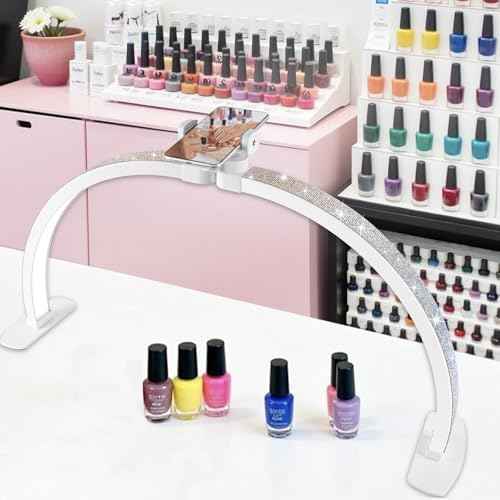 Half Moon Light for Nail Desk,29In Half Moon Lamp with Phone Holder,3000-6000K Nail Lamp Perfect LED Machine Light for Table (AB Diamond)