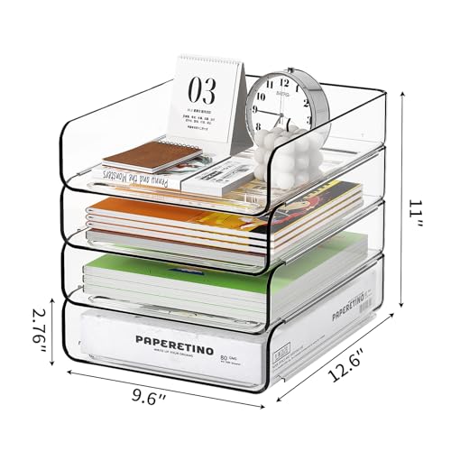FANXIYQ 4-Tier Acrylic Paper Tray Organizer, Clear, 12.6 x 9.6 x 11 inches