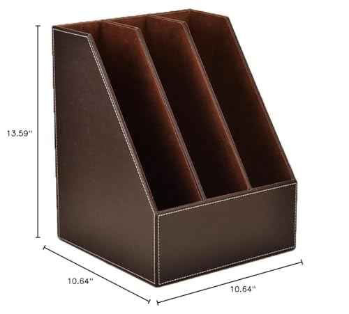 Vertical Style,Leather Magazine Holder Office Desk Organizer File Document Tray Box Bookends Book Stand (Coffee (3 slot))
