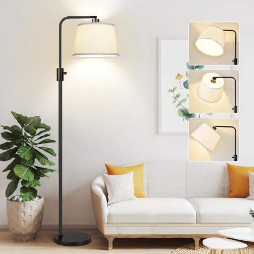 Nintiue Matte Black Dimmable Floor Lamp with Beige Linen Shade, 1000 Lumens LED Bulb Included, Modern Standing Reading Lamp for Living Room & Bedroom