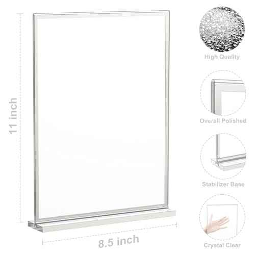 EHWINE 16 Pack Acrylic Sign Holder 8.5 x 11, Double-Sided Tabletop Silver Sign Holder, Clear Acrylic Picture Frame Menu Flyer Paper Holder Display Stand for Home Wedding Party (with Non-Slip Pads)