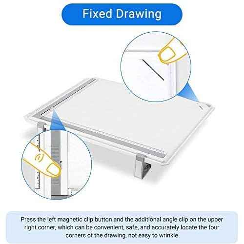 GOTOTOP Drawing Table Board A3 Drafting Board Table Adjustable Measuring System Angle Parallel Motion Drawing Board with Protractor,Paper Locater, Sliding Ruler,Anti Slip Support Leg Office Tool Table