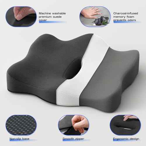 Seat Cushions for Office Chairs - Pressure Relief Seat Cushion - Car Seat Cushions for Pressure Relief, Tailbone Pain, Sciatica & Back Pain Relief for Office Chairs (Jet Black)