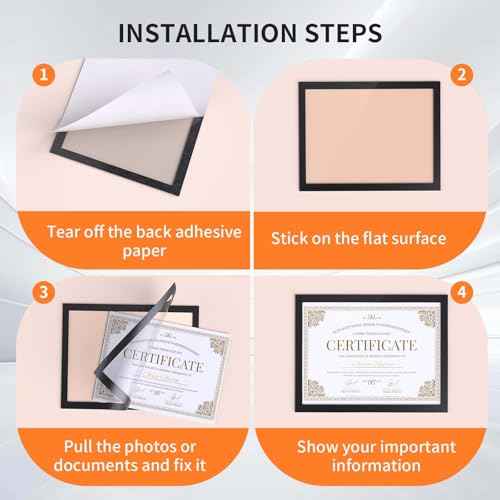 24Pack Magnetic Sign Holder 8.5 x 11 Wall Mount, Self Adhesive Display Magnetic Picture Frames Sheet With Strong Magnet Border for Window/Door/Fridge, Document Poster Paper Holders for Home Office Store, Black