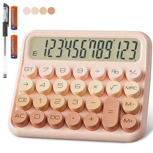 Mechanical Calculator 12 Digit Extra Large 5-Inch LCD Display, DECKLIT Battery Desk Calculator, Big Buttons Easy to Press Office Calculators Desktop, 15¡ÆTilt Screen for Kids Calculator(Gradient Pink)