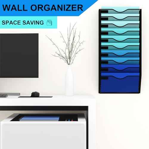 10 Pockets Mesh Hanging Wall File Holder Organizer Wall Mounted Paper Magazine Rack, Black