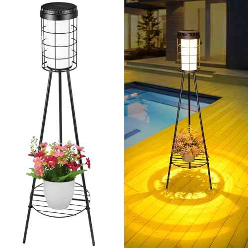 2 - Pack 38 inch Solar Floor Lamps Outdoor with Tripod Plant Stands, Waterproof Outdoor Solar Lights for Garden, Porch, Yard, Backyard, Patio