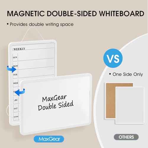 MaxGear Weekly Calendar White Board for Wall, 11"x 17" Double-Sided Magnetic Dry Erase Board, Includes a Black Dry Erase Marker, Portable Whiteboard for Planning, Drawing, Memo, to Do List