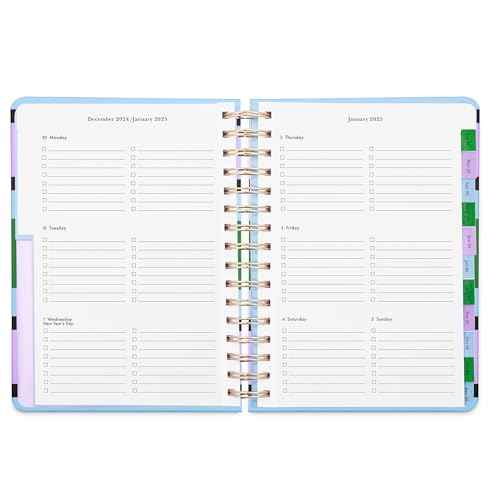 kate spade new york Daily Planner 2026 Large Agenda January-December 2026, Hardcover Weekly and Monthly Spiral Planner with Stickers (Downtown Stripe)
