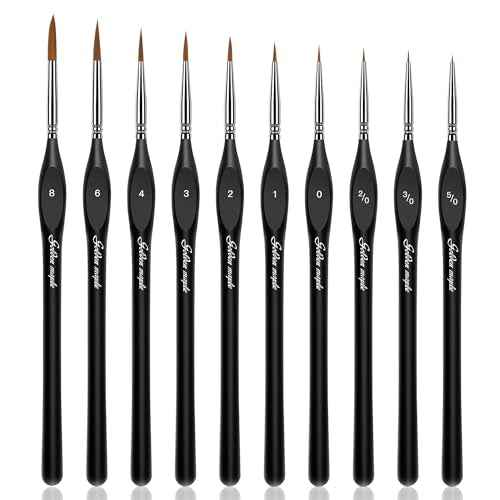 Golden Maple Detail Paint Brushes Set 10pcs Miniature Brushes for Fine Detailing & Art Painting - Acrylic, Watercolor, Oil, Models