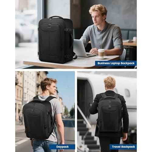 LOVEVOOK Travel Backpack for Men, 40L Carry on Backpack Flight Approved with 3 Packing Cubes, Extra Large Personal Item Bag Fits 17.3 inch Laptop for Airplanes, Water Resistant Daypack, Black