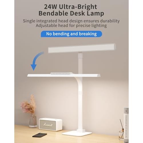 LED Desk Lamps for Home Office with Base, 24W Brightness Touch Control Desk Light, Adjustable Gooseneck Tall Office Lights for Drawing,Reading,Crafts,Gaming,Workbench,Architect,Study, White