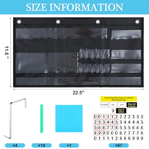 Resurhang Counting the Days in School Pocket Chart with Base Ten - Black/Classic Style