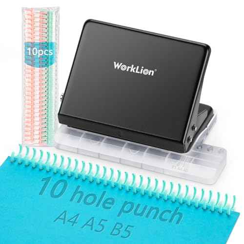 Binding Machine for Planner£º WORKLION Metal 10 Hole Punch&Multi Color 30 Hole Loose Leaf Binder Rings(10 pcs) for Making 26 Holes on B5 Paper, 30 Holes on A4, 20 Holes on A5 Book, Black