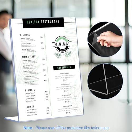 12 Pack Acrylic Sign Holder 8.5 x 11, Clear Plastic Display Stands for Tabletop, L-Shape Acrylic Stands for Flyers, Documents, Office, Restaurants, Vertical Sign Holder 8.5x11 for Desktop
