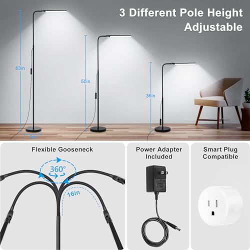Seaside Village Black LED Floor Lamp with Double Head, Dimmable Reading Light