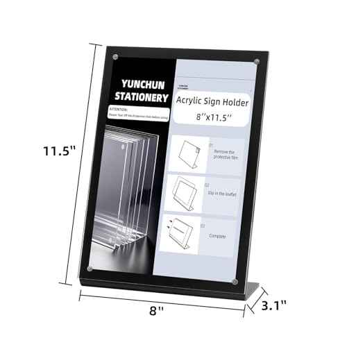 YUNCHUN 3 Packs Acrylic Sign Holder 8 x 11.5 Standing, L-Shape Magnetic 8 x 11 Menu Holder, Display Stand of Slant Back & Acrylic Frame for Store, Wedding, Restaurant, Hotel, Office Use Black
