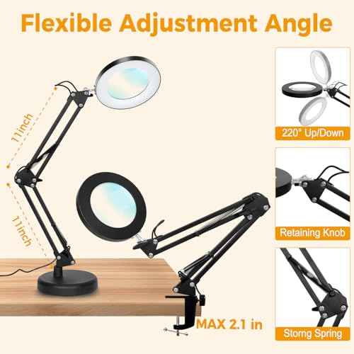 Magnifying Glass with Light and Stand, 15X Large Led Magnifying Lamp 2-in-1 Hands-Free, Desk Magnifying Light with 3 Color Modes & 10 Levels for Crafts Hobby Reading Repair Close Work