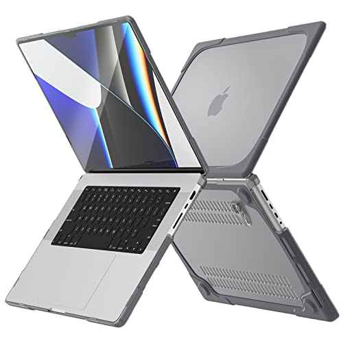 Batianda Compatible with New MacBook Pro 16 inch Case 2024 M4 Chip 2023 2021 Release with M3 M2 Pro Max, Heavy Duty Protective Plastic Hard Shell with Fold Kickstand & Keyboard Cover Protector, Gray