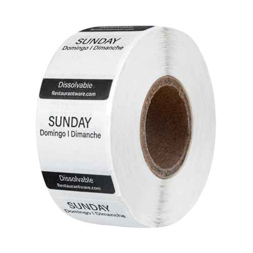 Restaurantware RW Smart 1 Inch x 1 Inch Food Rotation Labels 3500 Dissolvable Food Safety Labels - Premium Trilingual Paper Day Of The Week Labels For Food Storage Or Prep Weekly