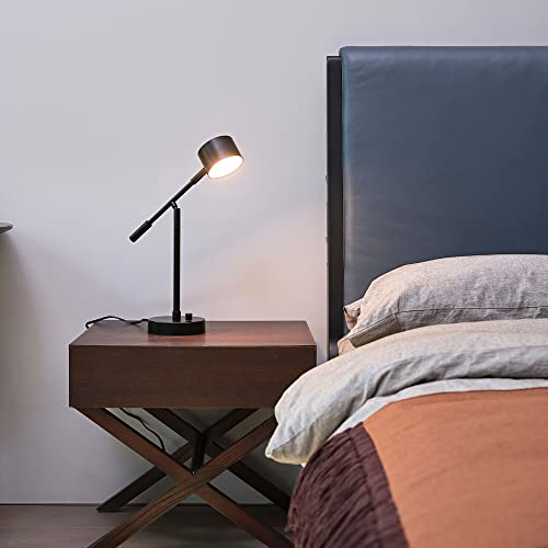 GLOBE Electric 52271 Aristocrat 16" Integrated LED Swing Arm Desk Lamp, Matte Black, Dimmable On/Off Rotary Switch at Base, 2.1A USB Port