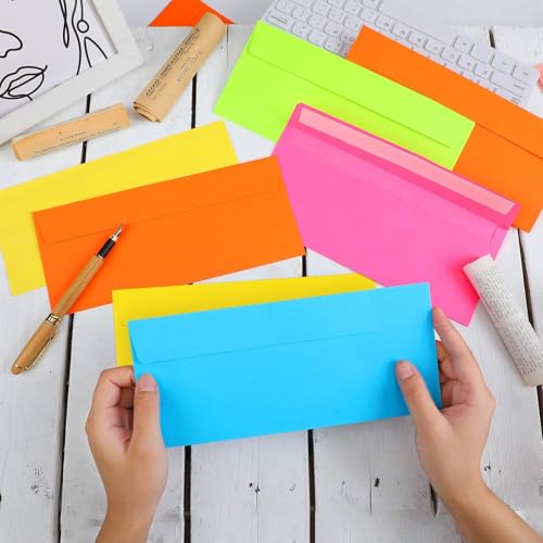 Outus Neon Color 500 Pcs #10 Colored Envelopes with Adhesive Closure