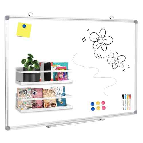 Metal Magnetic Book Shelf for Whiteboard, Metal Magnetic Bookshelf, Book Display Shelf for Teacher Kids Classroom Office (White)