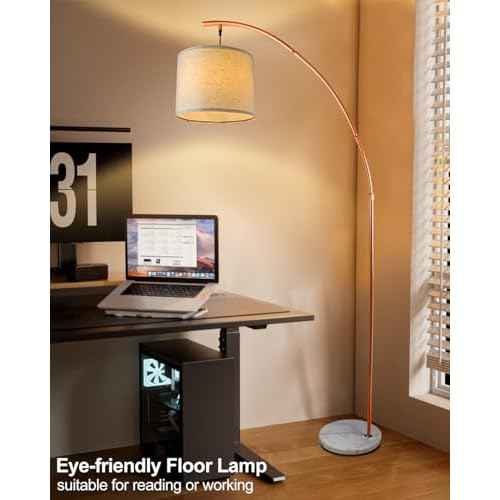Lightdot Arc Floor Lamps for Living Room, Modern Standing Lamp with Hanging Drum Shade, Tall Standing Floor Lamp with Foot Switch, Over Couch Arched Reading Light for Bedroom, Office (Orange)