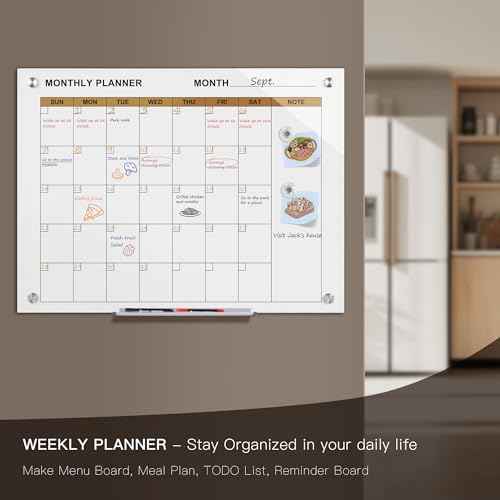 SELEAD Glass Calendar Magnetic White Board - 32x24 inches Large Dry Erase Board with Whiteboard Accessories, Planner Wall Decor Display Pizarra for Home School Office
