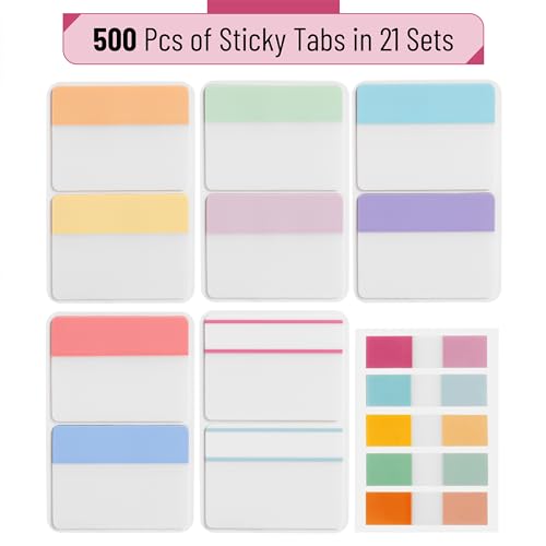 Mr. Pen Pastel Sticky Index Tabs Set - 500 Pieces, Repositionable, Waterproof BOPP Material