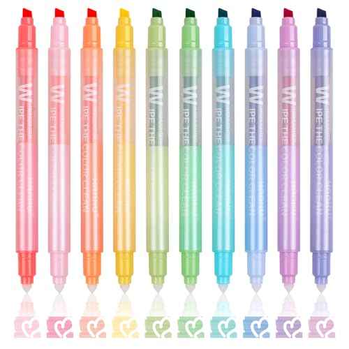 Erasable Highlighters,10 Colors,Cute Erasable Highlighter for Bibles Journaling Supplies,Pastel Highlighters Assorted Colors,Soft Chisel Tip No Bleed Through,Aesthetic Highlighters Erasable