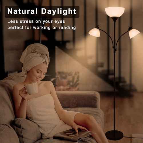 Floor Lamps for Living Room,Standing Lamp with Stepless Dimming, 3 Lights Adjustable Reading Lights, Morden Tall Lamps for Living Room, Bedroom, Office