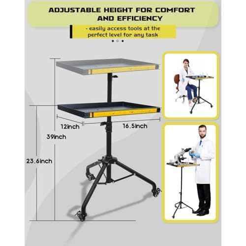 Rolling Tool Tray Cart with Phone Stand, Portable Work Table Mobile Service Tray Cart with Magenetic Ruler Measurement Tool Holder for Light Duty, Garage Tool Organizer Mechanic Cart
