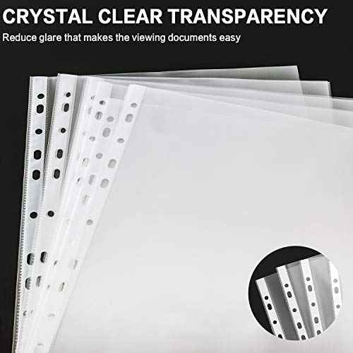 Sheet Protectors, PANDRI 500 Pack Clear Heavy Duty Plastic Page Protectors Sheet Reinforced 11-Hole Fit for 3 Ring Binder Fits Standard 8.5 x 11 Paper, 9.25 x 11.25 Top Loaded, Excluding Acid