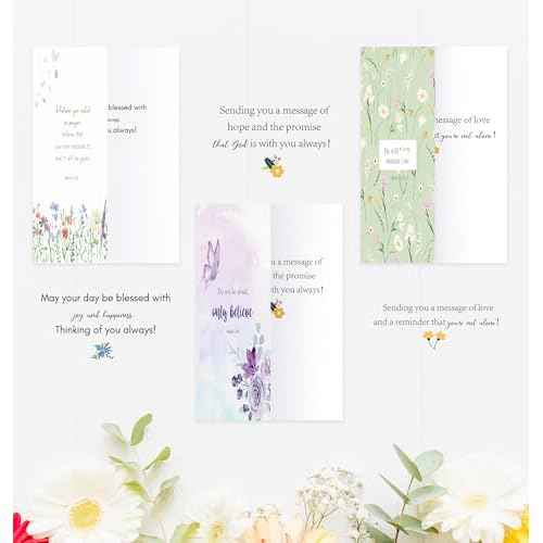 24 Pack Floral Christian Thinking of You Cards with Self-adhesive Envelopes, 4"x6" Boxed Blessing Religious Note Cards with Sentiments Inside, 24 Bible Verses, 24 Designs